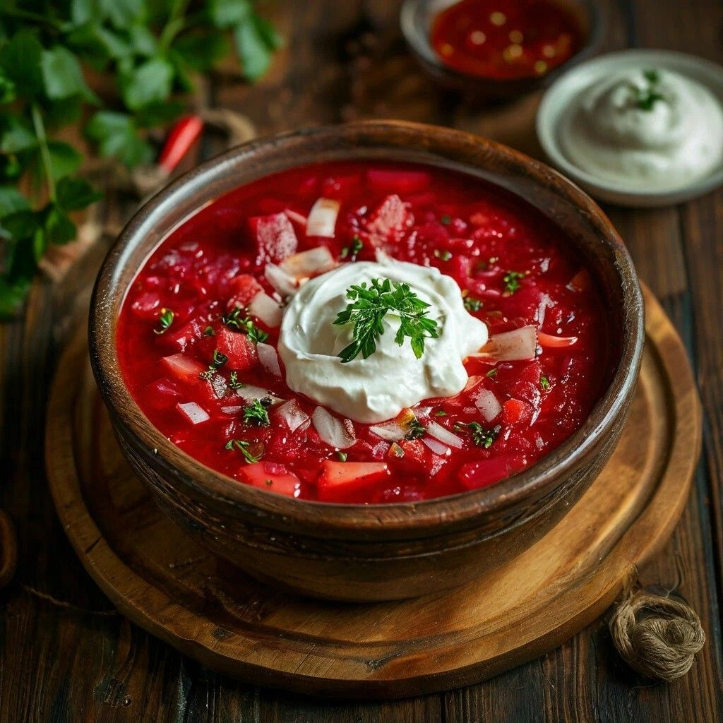 Борщ мясний зі сметаною